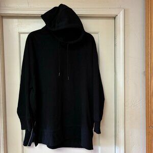 ZARA OVERSIZED JET BLACK LONG SLEEVE HOODIE DOUBLE SILVER ZIPPER SIDES MED/LARGE